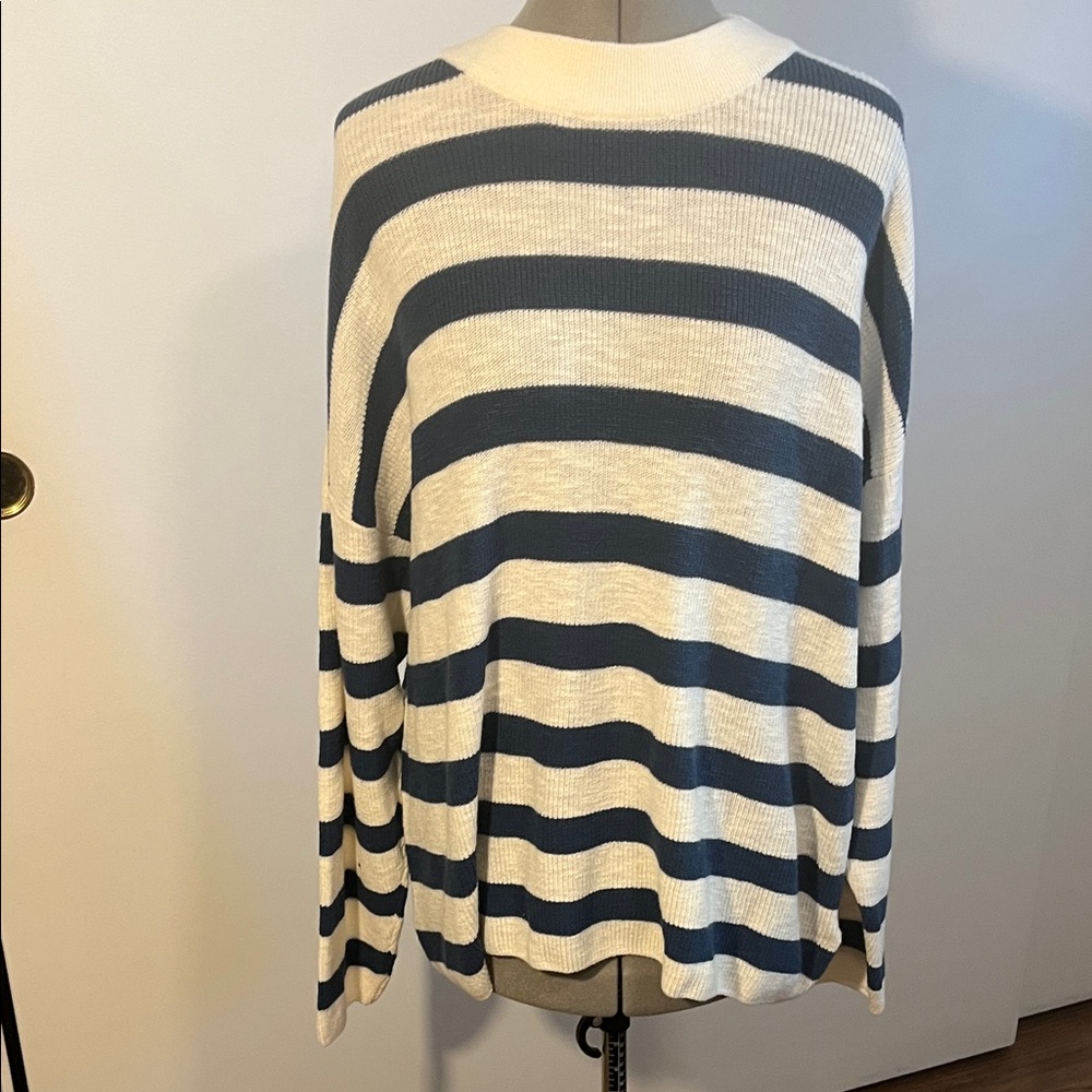 Striped Crew Neck Sweater - Blue and White